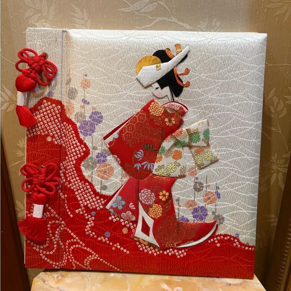 Vintage Japanese Wedding Album 3D Silk Raised Geisha Art